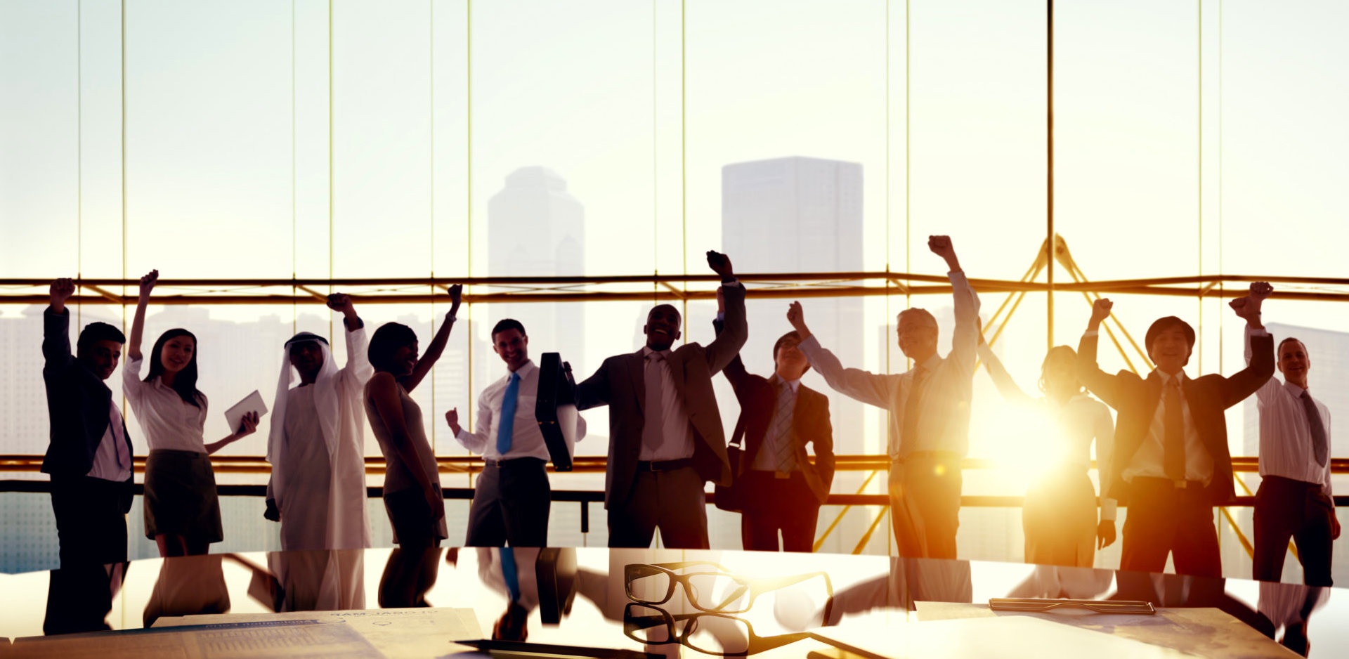 group of businessman cheering